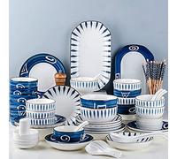 Modern Ceramics Dinnerware Set, Service for 8-12, Classicjapanese Style,Plates and Bowls Sets, Dishes Sets-Complete Porcelain Combination-for Home Kitchen Dining Table Se