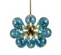 Modern Chandelier,18 Lights Buld Mid Century Milk Glass Globe Sputnik Pendant Lights Pink Bubble Chandelier Mount Ceiling Gold Blue Ball Hanging Pendant Light For Dining Room Kitchen ( Color : Blue )