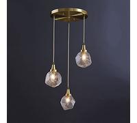 Modern Chandelier Brass Kitchen Island Lighting, Clear Hammered Glass Shade Linear Drop Ceiling Lamp, 3-light Cluster Pendant Lights for Dining Room E14 Hanging Lamps