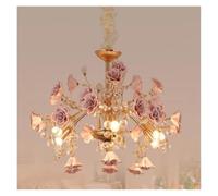 Modern Chandelier, Crystal Bedroom Light Luxury Chandelier European Style Branch Peach Powder Ceramic Lantern Court Rose Decorative Lamp(No Bulb,Golden_3 Heads)