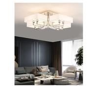Modern Chandelier, Design Modern Simple Living Room Crystal Ceiling Light Chrome Metal White Fabric Shade Bedroom Dining Low Lamp(8 Arms Small,Change)