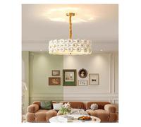 Modern Chandelier, French White Ceramic Petal Shape Bedroom Light Luxury Glass Pendant Clover Dining Room Cloakroom(Round Diameter 60cm,Cold)