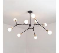 Modern Chandelier Gold Iron Art V-intage 9-Lights Mid-Century Ceiling Lighting Fixture Semi Flush Mount Pendant Light for Kitchen Dining Room Living E27 Base(Noir)