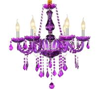 Modern Chandelier Purple Candle Crystal Chandelier European Modern 8-Head Pendant Light Length Adjustable Romantic Ceiling Hanging Lamp for Resturant Living Room Cafe Bedroom Lighting Fixture(Without