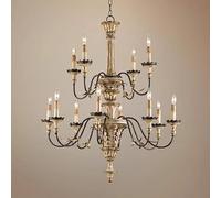 Modern Chandelier, Retro Old Sticker Gold Foil Wood Art Carving Double-Layer Chandelier Export Villa Living Room Lamp Dining