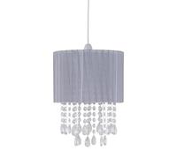 Modern Chandelier Style Easy Fit Ceiling Light Shade, Grey Voile Ribbon Pendant Shade, Jewel Droplets, 25cm Diameter