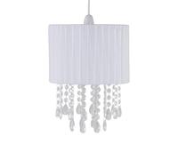 Modern Chandelier Style Easy Fit Ceiling Light Shade, White Voile Ribbon Pendant Shade, Jewel Droplets, 25cm Diameter