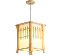 Modern Chandelier Wood Square Lantern Pendant Light Rustic Farmhouse Hanging Lamp Japanese Style Wood Cage Chandelier Suspension Lighting Fixture for Kitchen Island Foyer Entryway Restaurant