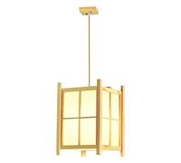 Modern Chandelier Wood Square Lantern Pendant Light Rustic Farmhouse Hanging Lamp Japanese Style Wood Cage Chandelier Suspension Lighting Fixture for Kitchen Island Foyer Entryway Restaurant