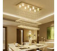 Modern Chandeliers Crystal Rectangular Raindrop Flush Mount Pendant Lighting Chrome Ceiling Fixture for Dining Rooms Kitchen Living Room, 8 Light, L31.4'' W11.8'' x H31.4''