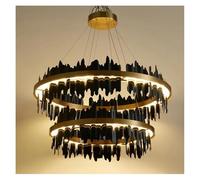 Modern Chandeliers for Dining Room Living with Remote Control LED Hanging Lamp Kitchen Island Pendant Light Lustre Fixtures ，Pendant Lights(A-Dia100x80cm(Black))