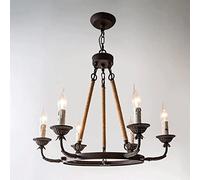 Modern Chandeliers Industrial Hanging Adjustable Round Vintage Pendant Fixture Hemp Rope Droplight for Hotel Bedroom Kitchen Island Entryway (6-Lights) (6 Light
