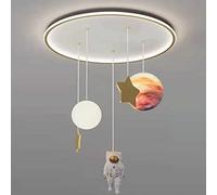 Modern Chandeliers Planetary Children's Room Cartoon Space Astronaut Children Ceiling Lamp Dimmable LED, with Adjustable Cable, for Boys and Girls' Bedrooms(Black)
