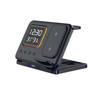 Modern Charging Pad with Time Display Gentle Lighting Antislip Design Suitable Phone Watch Holder Tiny Clock with Wireles Charging Base