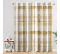 Modern Check Curtains Blackout, 90x90 Inch 2 Panels - Beige Yellow Plaid Pattern Black Out Curtains, Home Decor, 90 Drop Eyelet Window Drapes for Bedroom, Living Room ZL319