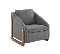 Modern Chenille Accent Chair with Elegant Curved Wooden Arms, Ergonomic Back Cushion, and Spacious Seat, Stylish Compact Lounge Chair for Living Room (Gray)