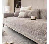 Modern Chenille Tweed Sofa Cover Non Slip Washable Scratch Resistant All Season Solid Color Furniture Protector for Living Room Décor (Khaki 90 x 180 cm)
