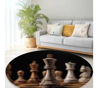 Modern Chessboard Wooden Chess Pieces Living Room Round Area Rug 160 cm, Black Soft Large Carpet Non-Shedding - Washable Bedroom Circular Carpet Non-slip Short Pile Rug for Dining Room Office Playroom