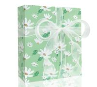 Modern Chic Ornate Groovy Boho Spring White Daisies Garden Floral Soft Mint Green Gift Wrapping Paper Folded Flat 4 Sheets 50x 70cm Per Sheet For Birthday Party Wedding Baby Shower