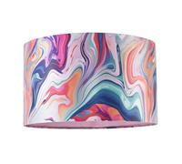 Modern Chic Satin Fabric Lamp Shade with Multi Colour Mix Marble Design | 30cm x 20cm | Features Inner Pale Pink Cotton Lining by Happy Homewares