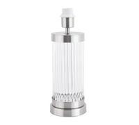 Modern Chic Table Lamp Base with Clear Ribbed Glass Column and Satin Chrome Plated Trim | 36cm x 12cm | Inline Switch on Clear Cable by Happy Homewares