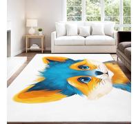 Modern Childlike Cute Therapeutic Area Rug 150 x 210 cm Washable Rugs Carpet Indoor Non-Slip Floor Mat Orange Blue Animals Fox Floor Carpet for Children’s Room