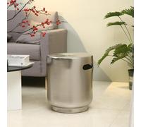 Modern Chinese Ceramic Drum Stool - Electroplated Matte Gold & Silver Decorative Garden Stool - Round Ceramic Side Table for Living Room Entryway Patio (Silver)