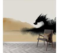 Modern Chinese Ink Painting Style Wall Mural, Abstract Animals Dragons Wallpaper Mural for Accent Wall in Bedroom Living Room or Hallway - Panoramic Poster Wallpaper 400 x 280 cm (W x H)