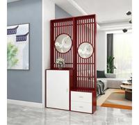 Modern Chinese Style Wood Room Divider Privacy Screen Creative Canvas Partition with Shoe Cabinet & Drawers 110CM (43.3IN) Display Storage Solution