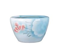 Modern Chinese Traditional Ceramic Fish Tank Blue Lotus Leaf Lotus Flower Fish Farming Tank Outdoor Indoor Living Room Feng Shui Decorative Fish Tank Turtle Tank Desktop Display(41cmx25cm)