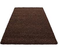 Modern Chocolate Brown Fluffy Deep Pile Anti Skid Area Shaggy Rug Non-Shed Plain Soft Floor Carpet For Living Room Bedrooms Small Medium Hallway Runner Mat - Available in 5 Sizes (80x150 cm)