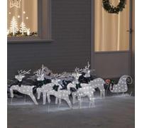 Modern Christmas LED Reindeers, 7-Piece Silver Fabric Art Deco Style Decorative Set, USB Powered Indoor & Sheltered Outdoor Festive Mood Lighting