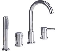 Modern Chrome 4-Hole Bathtub Faucet with Handheld Shower - Single Handle Mixer Tap for Luxury Bathroom Hot & Cold Water Easy Installation Stylish Spa Design