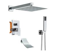 Modern Chrome Concea Shower Kit10 Inch Rainfall Faucet Set with 2/3 Ways Diverter Luxury Brass Mixer for Bathroom Ultimate Shower Experience LWX