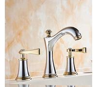 Modern Chrome & Gold Double Handle Bathroom Sink Faucets - Deck Mounted 3 Hole Hot & Cold Water Mixer, Premium Brass Taps, Stylish Square Design for Luxury Spaces