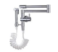 Modern Chrome Kitchen Faucet with Pull-Down Sprayer, Wall-Mounted Cold Water Tap, Double Swivel Spout, Brass Single Handle, Sleek Design for Easy Pot Filling