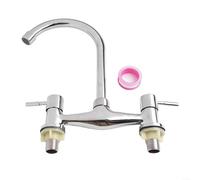 Modern Chrome Kitchen Mixer Tap - 2-Hole Deck Mounted Double Handle Faucet for Hot & Cold Water Perfect for Contemporary Kitchen Sinks and Basins