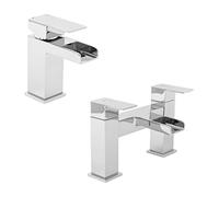 Modern Chrome Lever Bathroom Mono Basin Sink Tap & Bath Mixer Filler Dual Double Twin Taps Pack