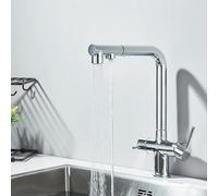 Modern Chrome PullDown Kitchen Faucet 2Function Spray Swivel Spout Double Handle Hot & Cold Water Mixer Filtration System for Kitchen Sink Purification