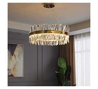 Modern Chrome Round Crystal Chandelier For Dining Room Rectangle Design Kitchen Island Lighting Fixtures LED Cristal Lustre (Color : GoldWarmWhite, Size : Dia40cm)