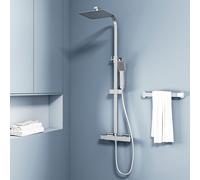 Modern Chrome Thermostatic Mixer Shower Set with Rainfall Head & Handheld, Exposed Fit