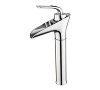 Modern Chrome Waterfall Bathroom Sink Faucet Single Handle Hot and Cold Water Mixer Tap Solid Brass Construction Single Hole Installation High Arc Design