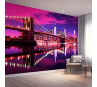 Modern City Architecture Bridge Lights Wallpaper, Non-Woven Decoration Poster Picture Wall Mural, Colorful Large Wall Murals Hd Water Proof for Living Room Bedroom Bathroom - 250 x 175 cm (W x H)