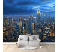 Modern City Architecture Lights Bustling Wall Mural 200 x 140 cm Navy Blue Non-Woven Photo Wallpaper, Large Wall Covering for Living Room & Bedroom, Paste the Wall