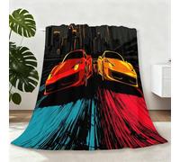 Modern City Sports Racing Printed Flannel Blankets, Red Sherpa Fleece Nap Blankets for Kids Boys Adults Gifts - 200 x 220 cm (79" x 87") Soft Cozy Thick Warm Flannel Blanket for Sofa Couch Bed