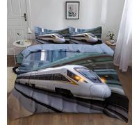 Modern City Traffic High Speed Train Bullet Train Duvet Cover Set Double Light Blue Bedding 200 x 200 cm Reversible Microfibre Ultra Soft Hypoallergenic Easy Care, All Season for Teens Adults