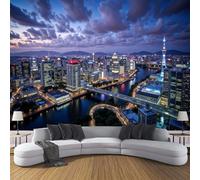 Modern City Wallpaper 200×150 Cm Wallpaper 3D Effect for Living Room Fireplace Feature Wall Bedroom Ceilings Kitchen, Sci-Fi Style Mural Home Decor Dark Blue