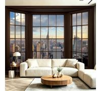 Modern Cityscape Wallpaper for Living Room, Wooden Window Architecture Skyscraper Wall Murals for Bedroom, 400 x 280cm Non-Woven Wall Art, Photo Wallpaper 3D Effect Wallpapers for Wall Decor