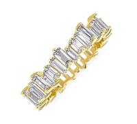 Modern Classic Cubic Zirconia AAA CZ Staggered Alternating Zigzag Baguette Anniversary Eternity Wedding Band Ring For Women Gold Plated .925 Sterling Silver