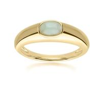 Modern Classic Oval Jade Green Ring in Gold Plated Silver (L)
